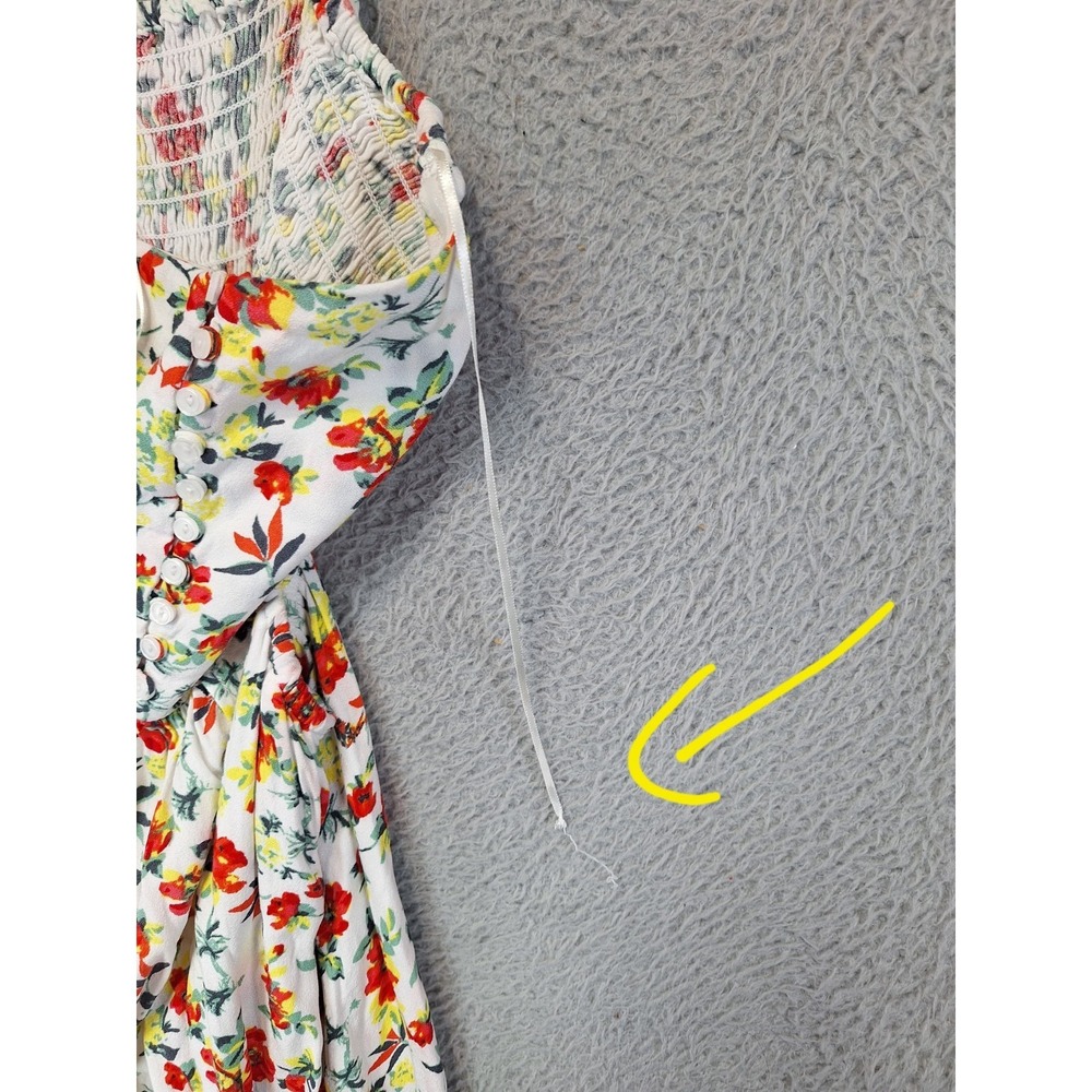 Lush Maxi Dress Womens Medium Cream Floral Print Boho Elegant Button Front - Picture 7 of 9